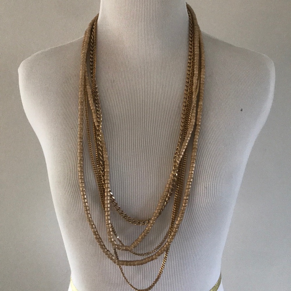 Long 5 layer gold necklace